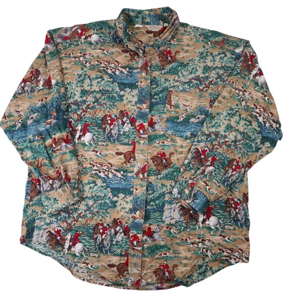 Vintage Gotcha Covered Classic Fox Hunting Pattern Button Up Shirt - Picture 1 of 8